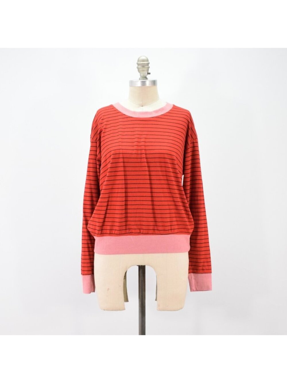 Sundry Red Striped Lightweight Knit Sweatshirt